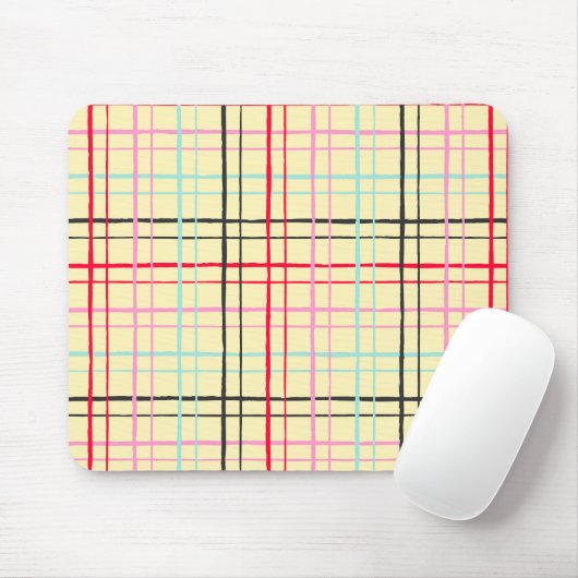 Organic Wobbly Check Grid Pattern Retro Pop Mousepad (Mit Mouse)