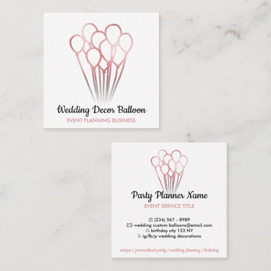 Organisation der Veranstaltung "White Rose Gold Ba Quadratische Visitenkarte (Vorne/Hinten)