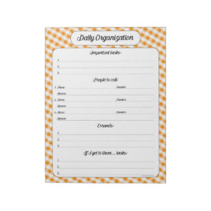 Organisation täglich - Orange Gingham Notepad Notizblock