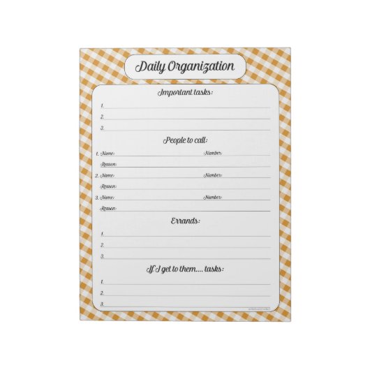 Organisation täglich - Orange Gingham Notepad Notizblock (Rotiert)