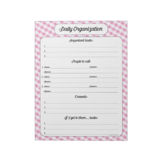 Organisation täglich - Pink Gingham Notepad Notizblock (Rotiert)