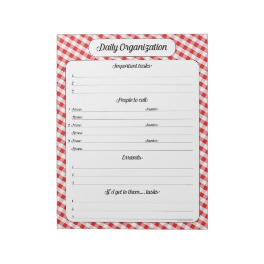 Organisation täglich - Red Gingham Notepad Notizblock (Rotiert)