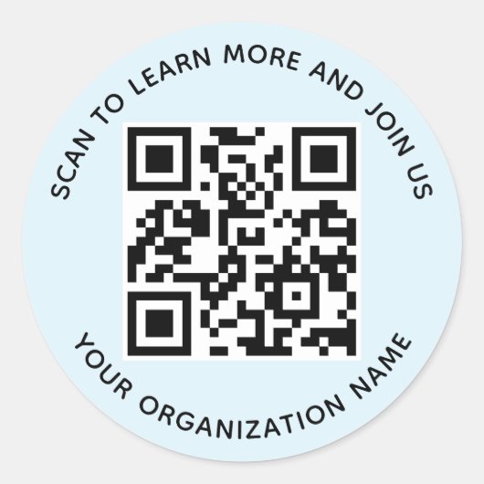 Organisations-QR-Code-Aufkleber Rund Hellblau Runder Aufkleber (Vorderseite)