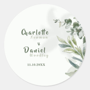 Organische moderne botanische Hochzeitseinladung Runder Aufkleber