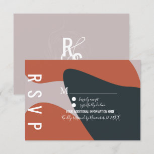 Organische Terrakotta-Blau-Hochzeits-RSVP Einladung