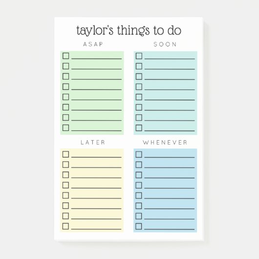 Organisierte Dinge zum blauen Gelb Post-it Klebezettel (Vorderseite)