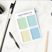 Organisierte Dinge zum blauen Gelb Post-it Klebezettel