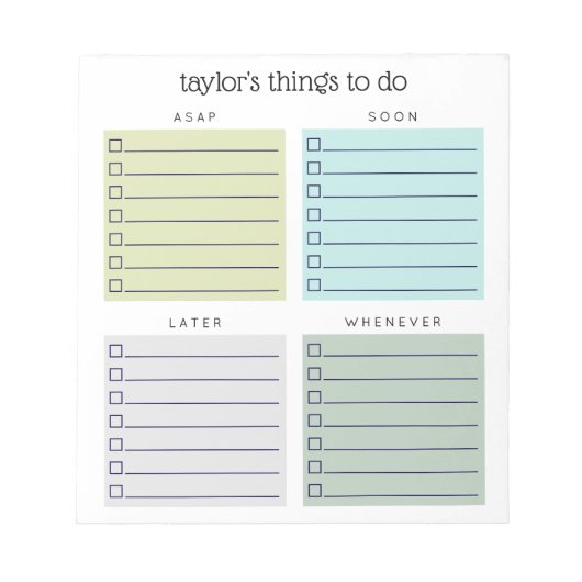 Organized Things to Do Blue Olive Gray Notizblock (Vorderseite)