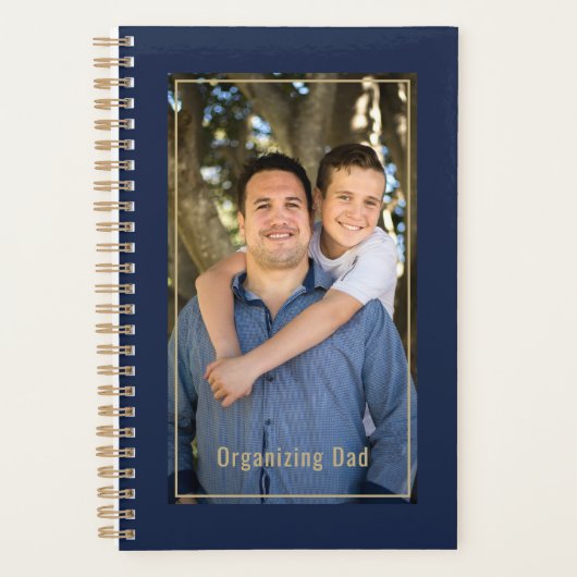 Organizing Dad Personalized Photo Navy Blue & Gold Planer (Vorderseite)