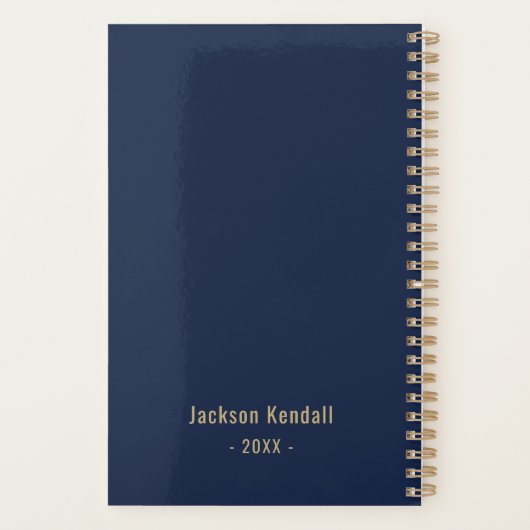 Organizing Dad Personalized Photo Navy Blue & Gold Planer (Rückseite)