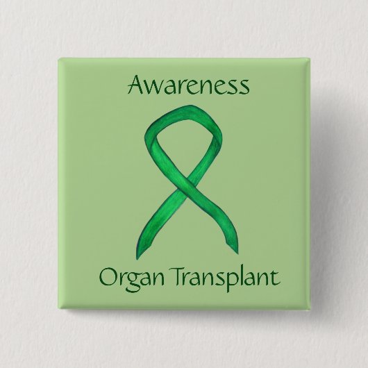 Organtransplantation Green Awareness Ribbon Custom Button (Vorderseite)