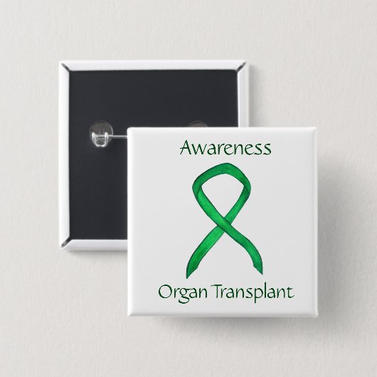 Organtransplantation Green Awareness Ribbon Custom Button (Vorne & Hinten)