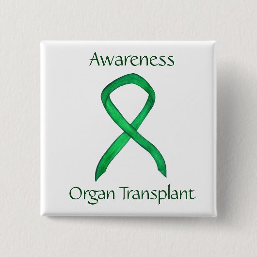 Organtransplantation Green Awareness Ribbon Custom Button (Vorderseite)