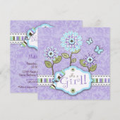 Organza Blume Einladung Platz Lav (Vorne/Hinten)