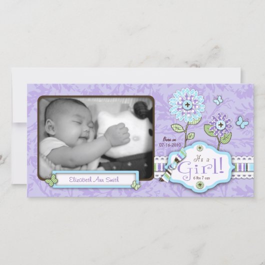 Organza Blume Foto Card Lav Ankündigung (Vorderseite)