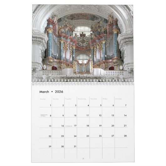 Orgel Kalendar - Die schönsten Orgeln der Welt Kalender (Mär 2026)