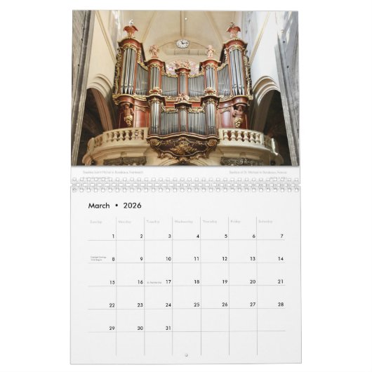 Orgel-Kalender - Musikkalender Kalender (Mär 2026)
