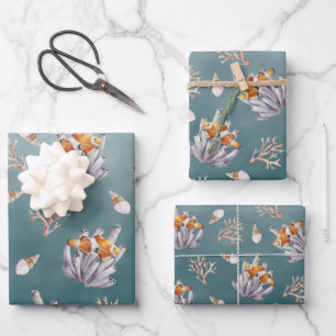 Orgelpfeife Korallenfisch unter einem tiefen Grün Geschenkpapier Set