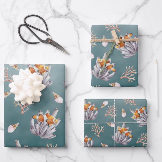 Orgelpfeife Korallenfisch unter einem tiefen Grüne Geschenkpapier Set (Vorderseite)