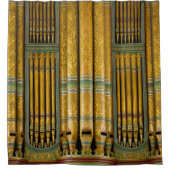 Orgelpfeifen, grün und goldfarbener Duschvorhang (Vorderseite)