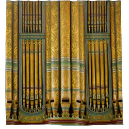 Orgelpfeifen, grün und goldfarbener Duschvorhang