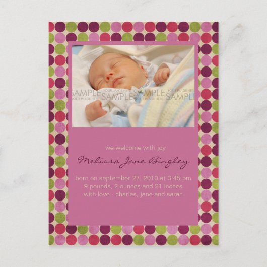 Orient Dots Pink ・ Baby Ankündigung (Vorderseite)