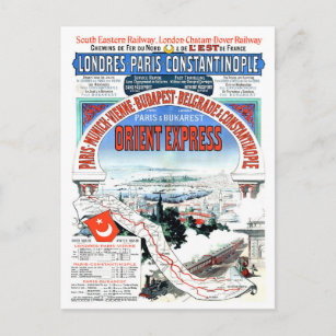 Orient Express, Eisenbahn, Paris und Bukarest Postkarte