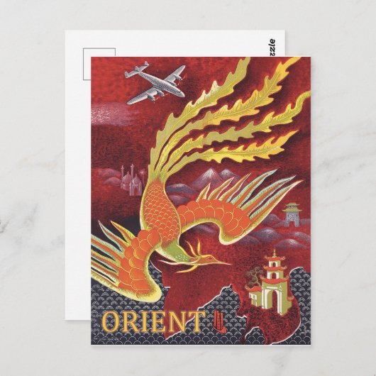 Orient, fliegender Vogel über Tempel Postkarte (Vorne/Hinten)