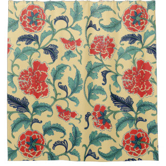 Oriental Antique Botanical Illustration of Peonies Duschvorhang