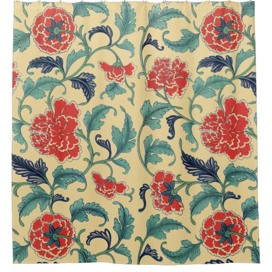 Oriental Antique Botanical Illustration of Peonies Duschvorhang (Vorderseite)