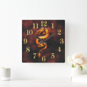 Oriental Asian Gold Dragon Designer Quadratische Wanduhr (Zuhause)