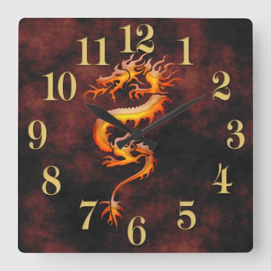 Oriental Asian Gold Dragon Designer Quadratische Wanduhr (Vorderseite)