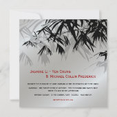 Oriental Bamboo Blätter Black Silver Asian Wedding Einladung (Vorderseite)