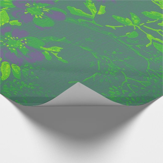 Oriental Bamboo Green Lila Emerald Cali Floral Geschenkpapier (Ecke)