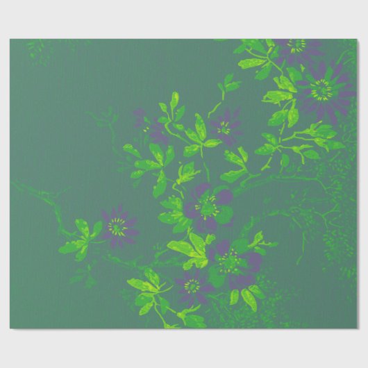 Oriental Bamboo Green Lila Emerald Cali Floral Geschenkpapier (Flach)