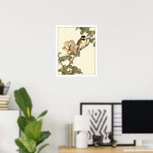Oriental Bird Perched on Branch Poster (Heimbüro)