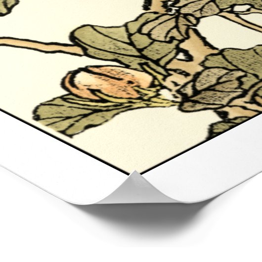 Oriental Bird Perched on Branch Poster (Ecke)