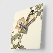 Oriental Bird Perched on Branch Quadratische Wanduhr (Winkel)