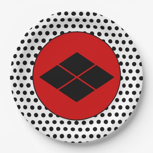 Oriental Black Red Takeda Japan Mon Art Pappteller (Vorderseite)