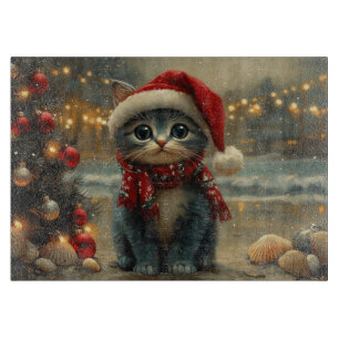 Oriental Blaue Katze Weihnachten Vintage Strand Schneidebrett