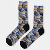 Oriental Blaue Katze Weihnachtsboot Urlaub Socken (Linkes Detail)