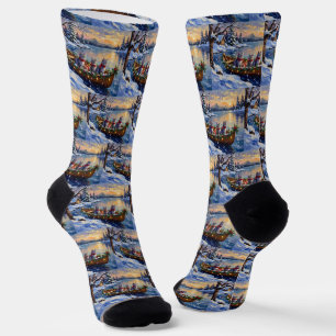 Oriental Blaue Katze Weihnachtsboot Urlaub Socken