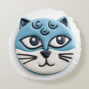 Oriental Blue Cat 3D Inspiriert Rundes Kissen