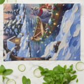 Oriental Blue Cat Christmas Boat Holiday Geschirrtuch (Gefaltet)