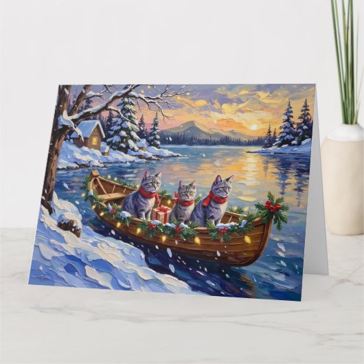 Oriental Blue Cat Christmas Boat Holiday Karte (Vorderseite)