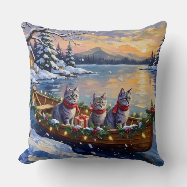 Oriental Blue Cat Christmas Boat Holiday Kissen (Vorderseite)