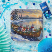 Oriental Blue Cat Christmas Boat Holiday Pappteller (Party)