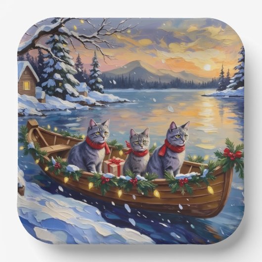 Oriental Blue Cat Christmas Boat Holiday Pappteller (Vorderseite)