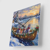 Oriental Blue Cat Christmas Boat Holiday Quadratische Wanduhr (Winkel)