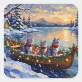 Oriental Blue Cat Christmas Boat Holiday Quadratischer Aufkleber (Vorderseite)